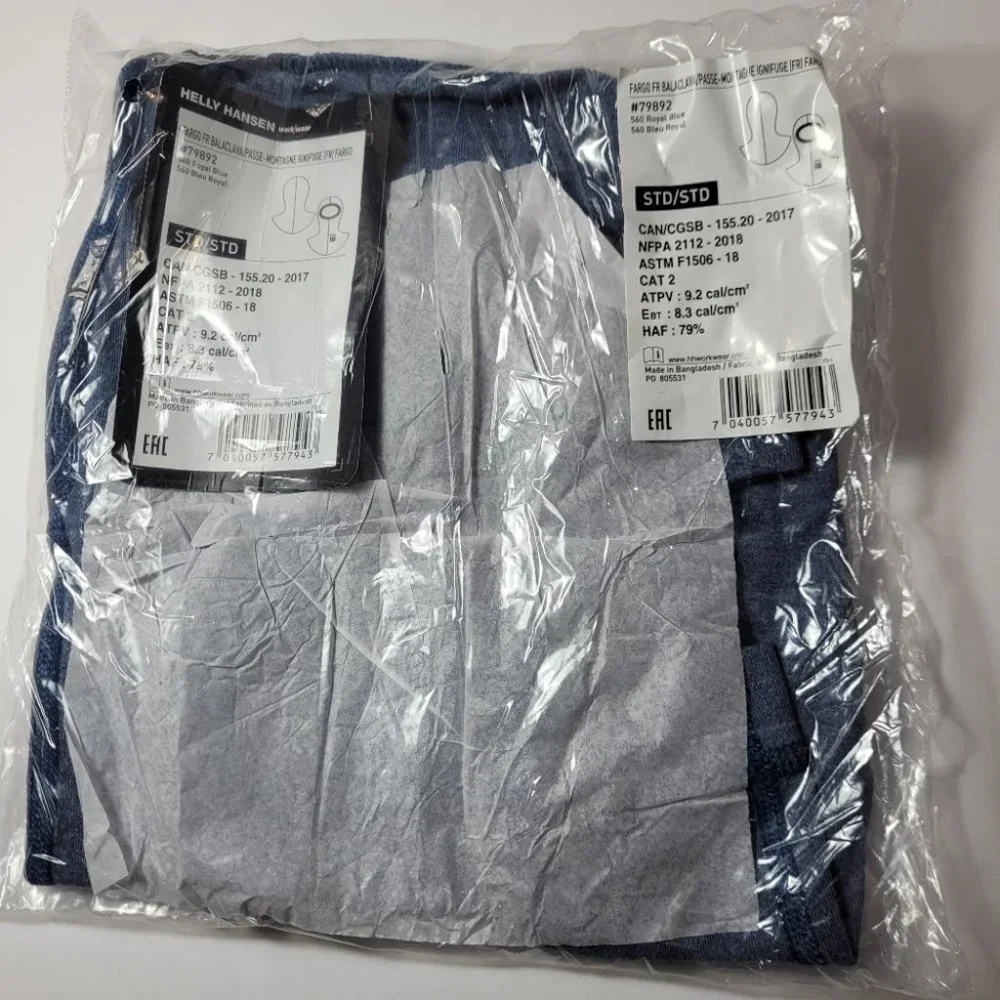 NWT Helly Hansen Workwear Fargo Flame Resistant Balaclava Royal Blue